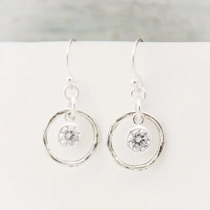 Hammered Orbit Birthstone Earrings – Sterling Silver