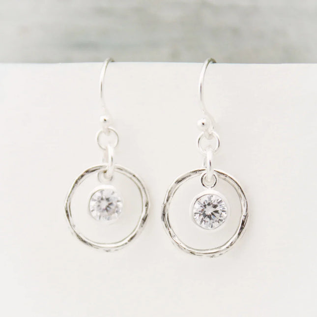Hammered Orbit Birthstone Earrings – Sterling Silver