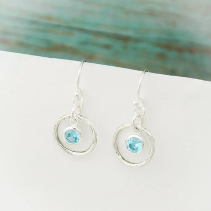 Hammered Orbit Birthstone Earrings – Sterling Silver
