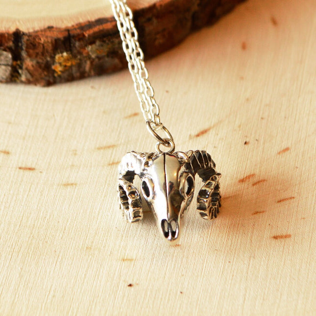 Ram Skull Talisman Necklace – Sterling Silver on 18" Chain