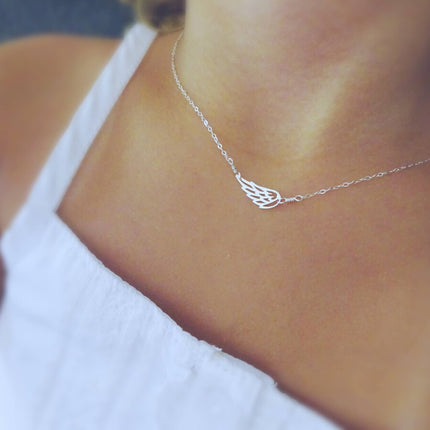Sideways Angel Wing Memorial Necklace – 18" Gold Filled or Sterling Silver