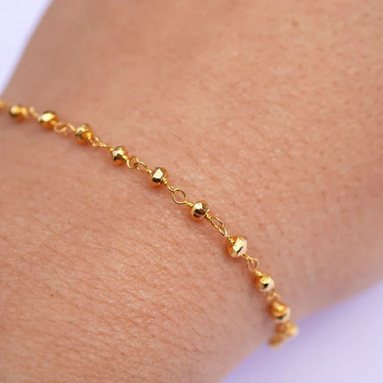 Gold Plated Pyrite Beaded Bracelet – Gold Filled, Adjustable 7–8"