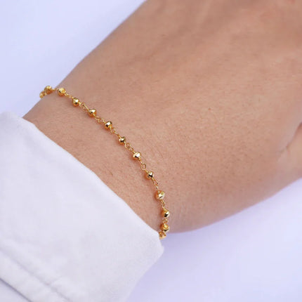 Gold Plated Pyrite Beaded Bracelet – Gold Filled, Adjustable 7–8"