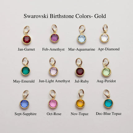 Gold Initial & Birthstone Necklace – Hand Stamped Charm with Swarovski Crystal
