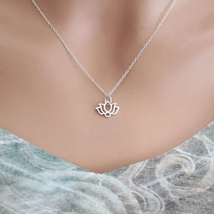 Tiny Wide Lotus Flower Necklace – Sterling Silver on 16" Chain