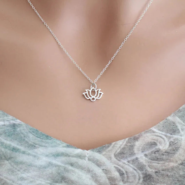 Tiny Wide Lotus Flower Necklace – Sterling Silver on 16" Chain