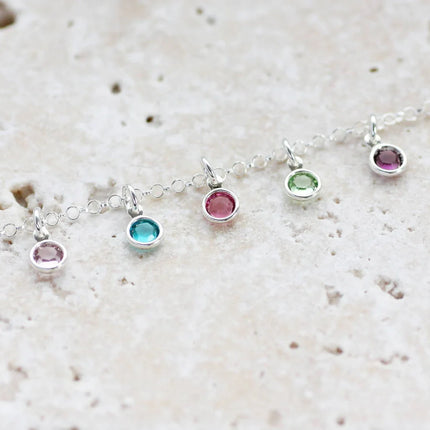 Personalized Swarovski Birthstone Bracelet – Sterling Silver Charm Drops
