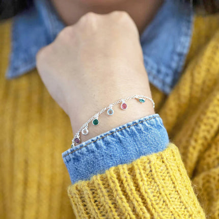 Personalized Swarovski Birthstone Bracelet – Sterling Silver Charm Drops