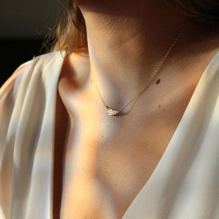 Sideways Angel Wing Memorial Necklace – 18" Gold Filled or Sterling Silver