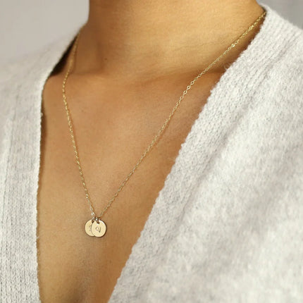Tiny Gold Initial Disc Necklace – 9mm Charm on 18” Chain