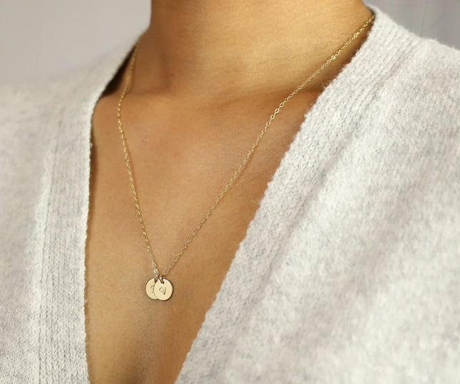 Tiny Gold Initial Disc Necklace – 9mm Charm on 18” Chain