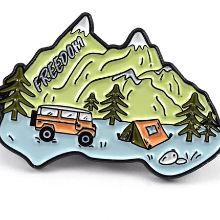 Australia Camping Enamel Pin – Freedom Road Trip & Mountain Adventure Design