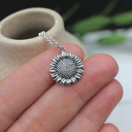 Sterling Silver Sunflower Necklace – 18" Chain, Handmade Jewelry