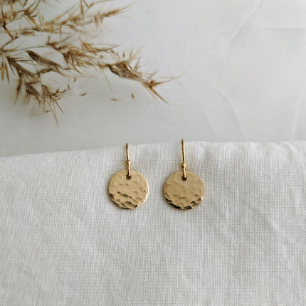 Hammered Disc Earrings – 12mm in Sterling Silver or 14k Gold Filled