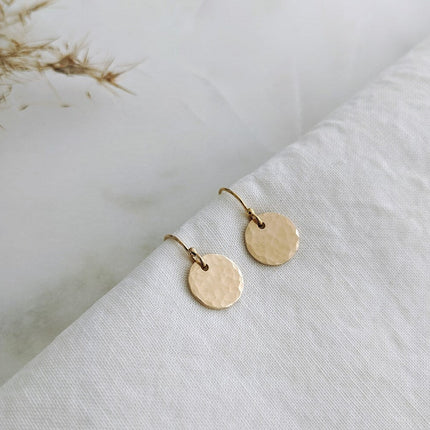 Hammered Disc Earrings – 12mm in Sterling Silver or 14k Gold Filled