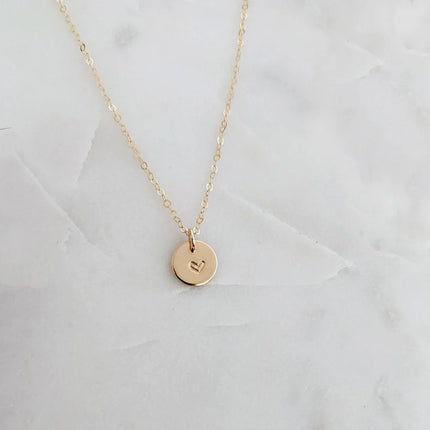 Tiny Heart Necklace – Hand Stamped 9mm Disc, 14k Gold Filled on 18" Chain