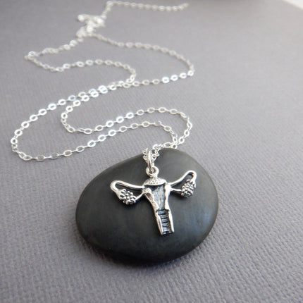 Sterling Silver Uterus Necklace – Reproductive Rights Charm on 18" Chain
