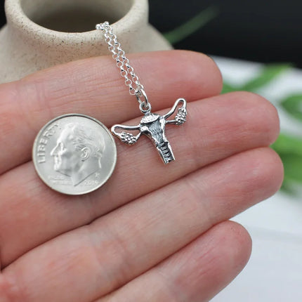 Sterling Silver Uterus Necklace – Reproductive Rights Charm on 18" Chain