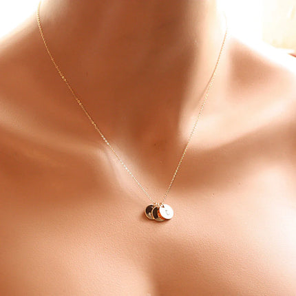 Tiny Gold Initial Disc Necklace – 9mm Charm on 18” Chain
