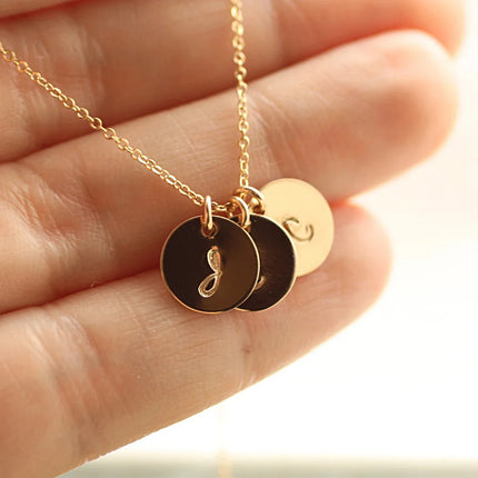 Tiny Gold Initial Disc Necklace – 9mm Charm on 18” Chain