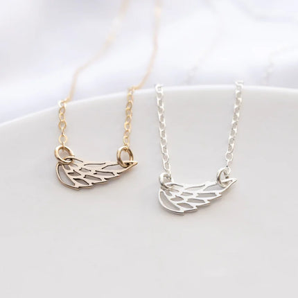 Sideways Angel Wing Memorial Necklace – 18" Gold Filled or Sterling Silver