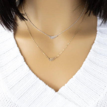 Sideways Angel Wing Memorial Necklace – 18" Gold Filled or Sterling Silver