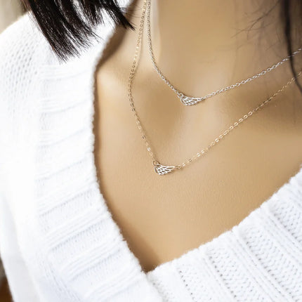 Sideways Angel Wing Memorial Necklace – 18" Gold Filled or Sterling Silver
