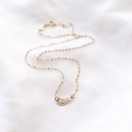 Sideways Angel Wing Memorial Necklace – 18" Gold Filled or Sterling Silver