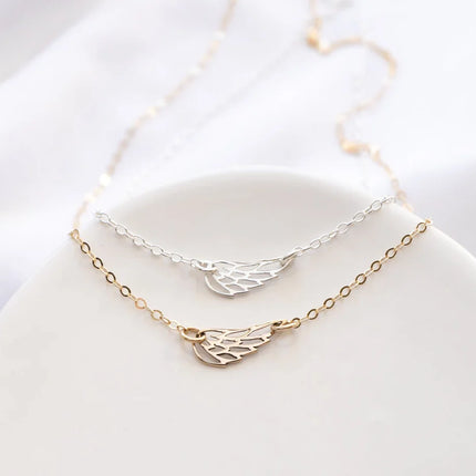 Sideways Angel Wing Memorial Necklace – 18" Gold Filled or Sterling Silver