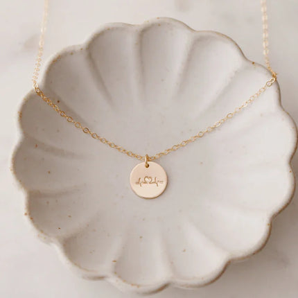 Heartbeat Necklace – Hand Stamped in Gold or Silver, 18" Chain