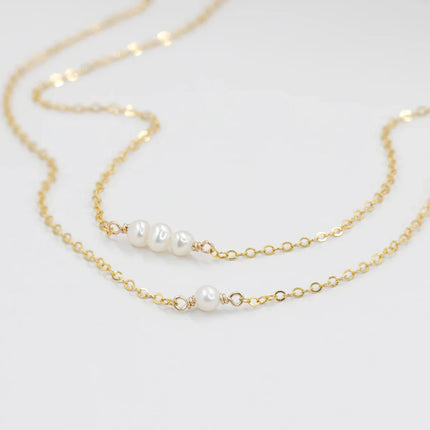 Tiny Trio Freshwater Pearl Necklace – Sterling Silver or 14k Gold Filled