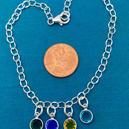 Personalized Birthstone Anklet for Mom – Adjustable Sterling Silver 8–9"