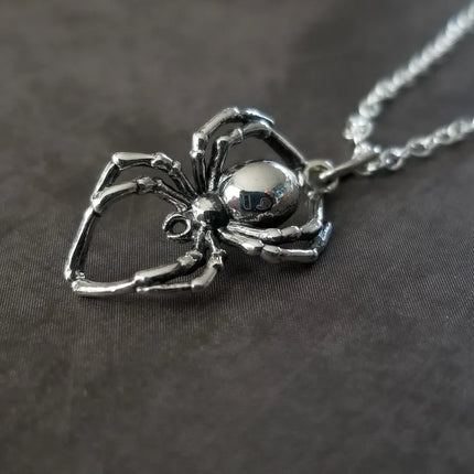 Black Widow Spider Necklace – Sterling Silver Charm on 18" Chain