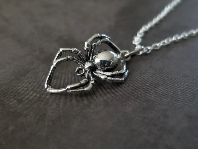 Black Widow Spider Necklace – Sterling Silver Charm on 18" Chain