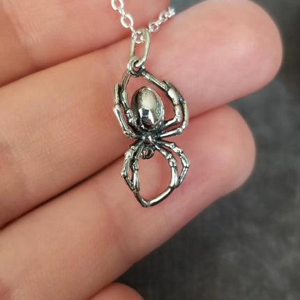 Black Widow Spider Necklace – Sterling Silver Charm on 18" Chain