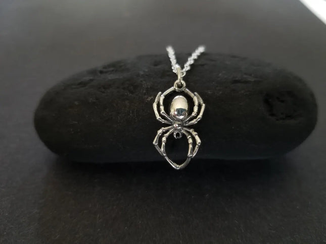 Black Widow Spider Necklace – Sterling Silver Charm on 18" Chain