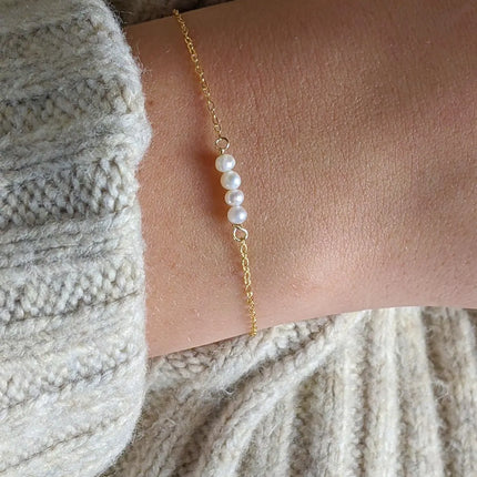 Minimalist Pearl Bar Bracelet – Genuine Freshwater Pearls, 14k Gold Filled, Adjustable 7–8”