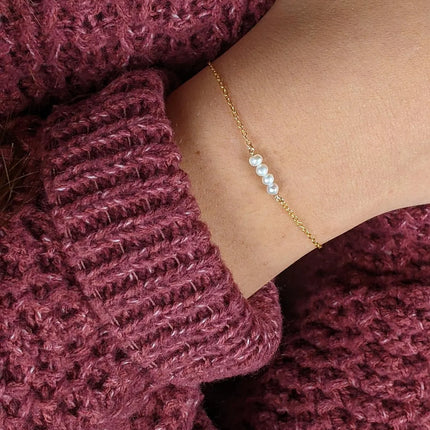Minimalist Pearl Bar Bracelet – Genuine Freshwater Pearls, 14k Gold Filled, Adjustable 7–8”