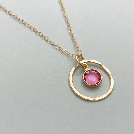 Orbit Birthstone Necklace – 14k Gold Filled Circle Pendant