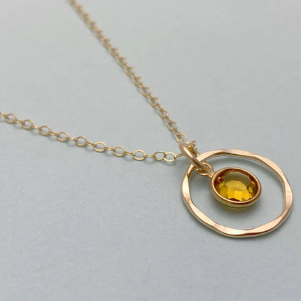 Orbit Birthstone Necklace – 14k Gold Filled Circle Pendant