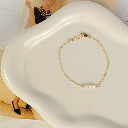Minimalist Pearl Bar Bracelet – Genuine Freshwater Pearls, 14k Gold Filled, Adjustable 7–8”