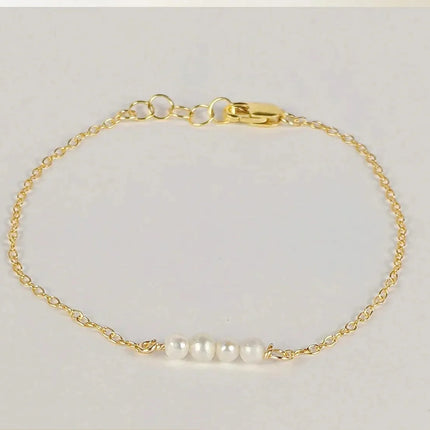Minimalist Pearl Bar Bracelet – Genuine Freshwater Pearls, 14k Gold Filled, Adjustable 7–8”