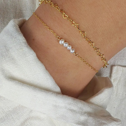Minimalist Pearl Bar Bracelet – Genuine Freshwater Pearls, 14k Gold Filled, Adjustable 7–8”