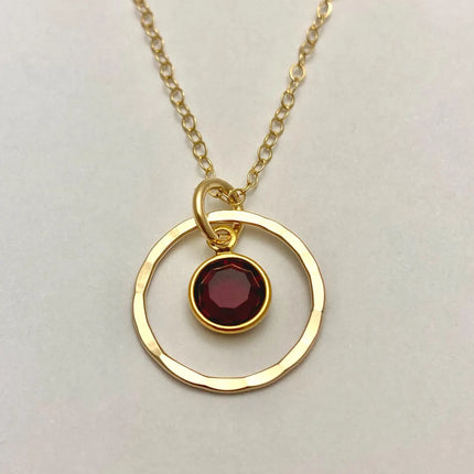 Orbit Birthstone Necklace – 14k Gold Filled Circle Pendant