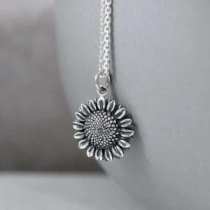 Sterling Silver Sunflower Necklace – 18" Chain, Handmade Jewelry