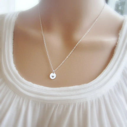 Tiny Hand Stamped Heart Necklace – Sterling Silver, 16" or 18" Chain