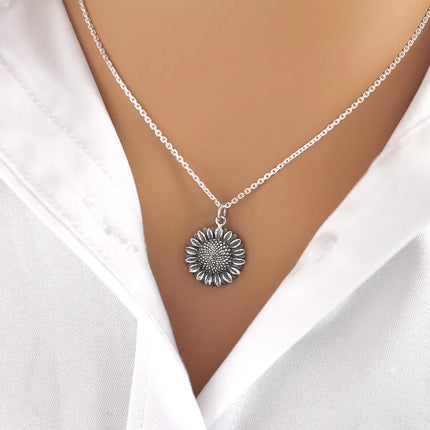 Sterling Silver Sunflower Necklace – 18" Chain, Handmade Jewelry