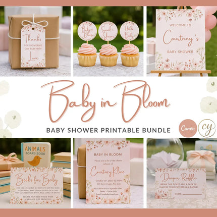 Baby in Bloom Baby Shower Invitation Bundle Printable