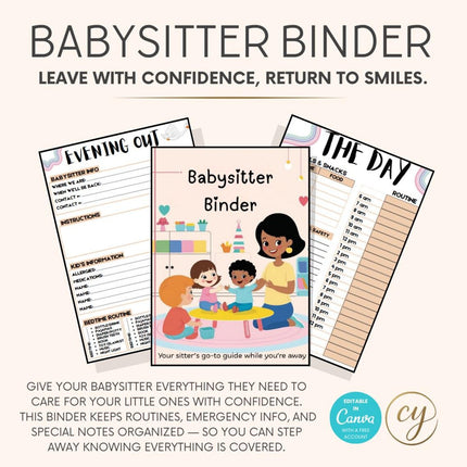 Babysitter Binder | 17-Page Editable Canva Template