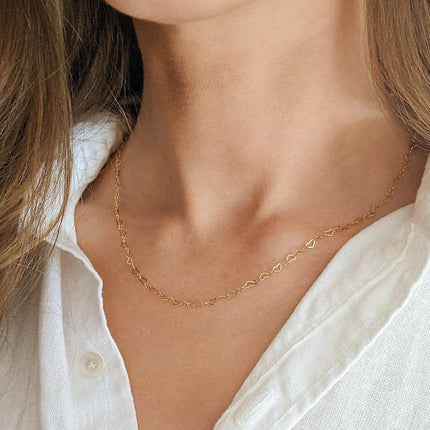 Dainty Gold Filled Heart Chain Necklace – Minimalist Everyday Jewelry, Custom Length